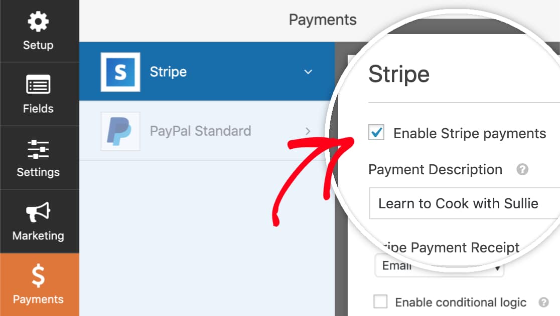 Enable Stripe payments in WPForms