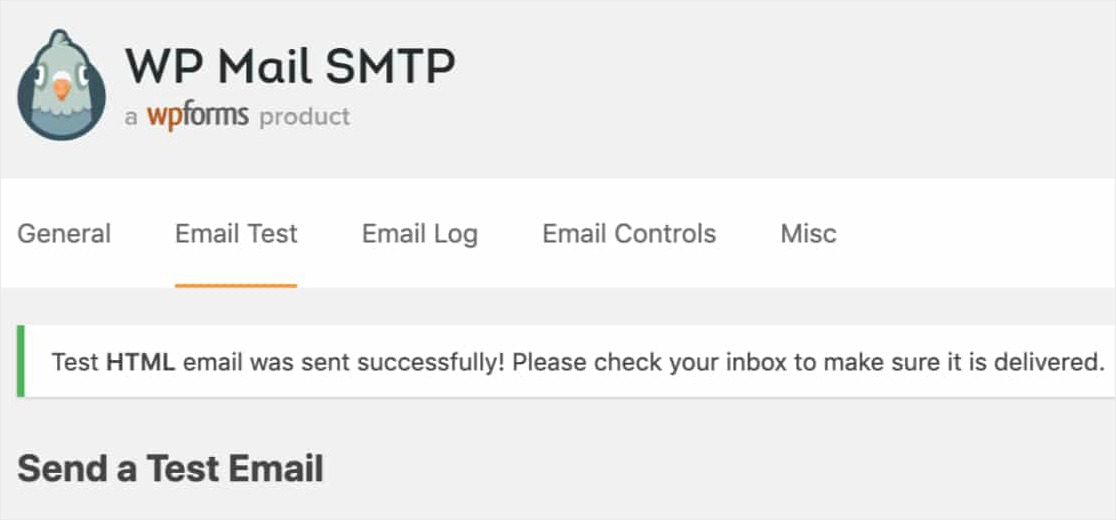 Notice-showing-the-WP-Mail-SMTP-test-email-sent-successfully-smtp