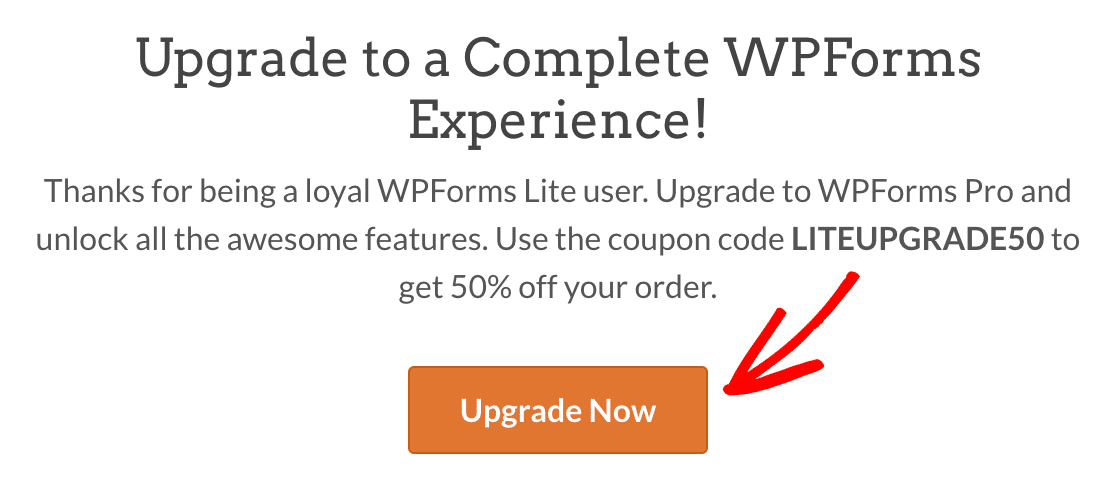 Upgrading from WPForms Lite to a paid license from the Upgrade page