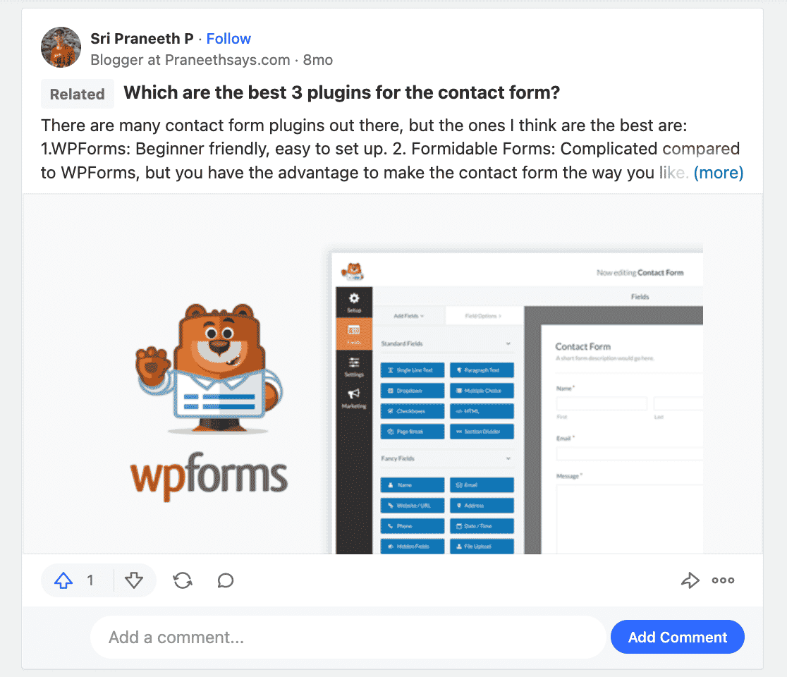 A Quora post on the best WordPress form plugins