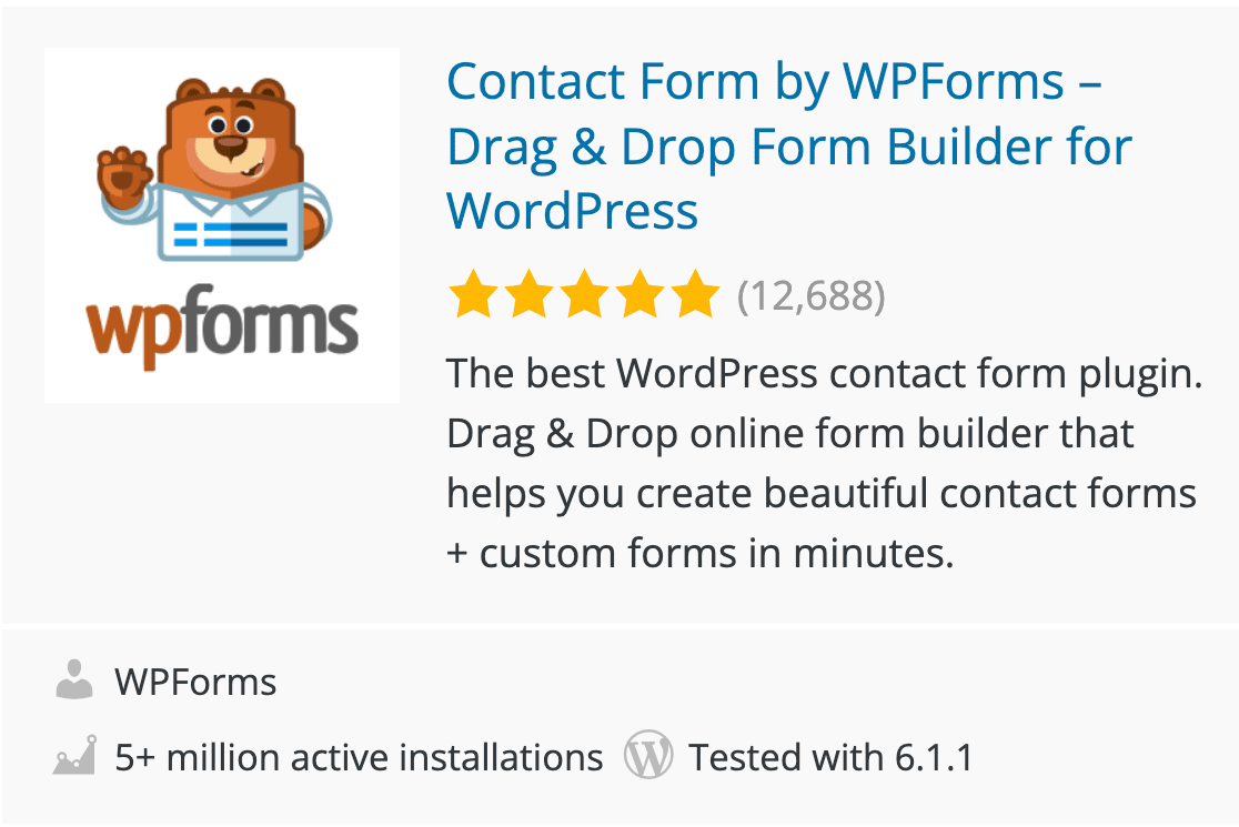 The WordPress Plugin Repository listing for WPForms