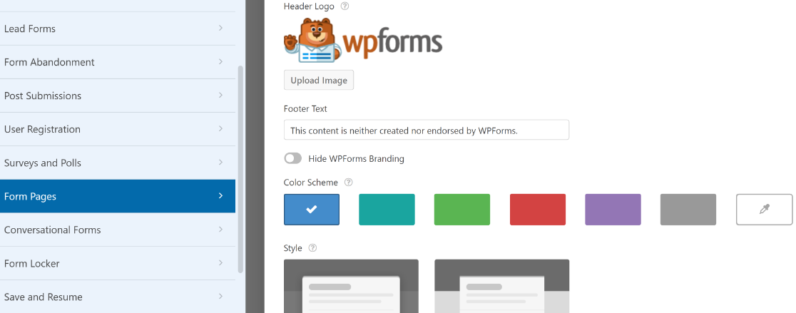 WPForms landing page