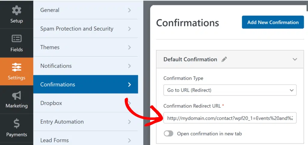 confirmation-redirect-url - WPForms Utilisation du paramètre Activer le pré-remplissage par URL pour remplir une chaîne de requête