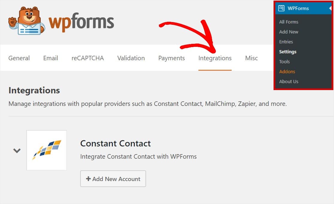 connect constant contact to wordpress forms