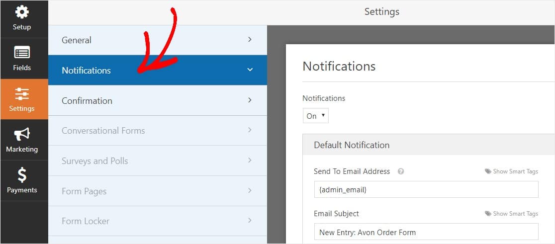 form notification settings