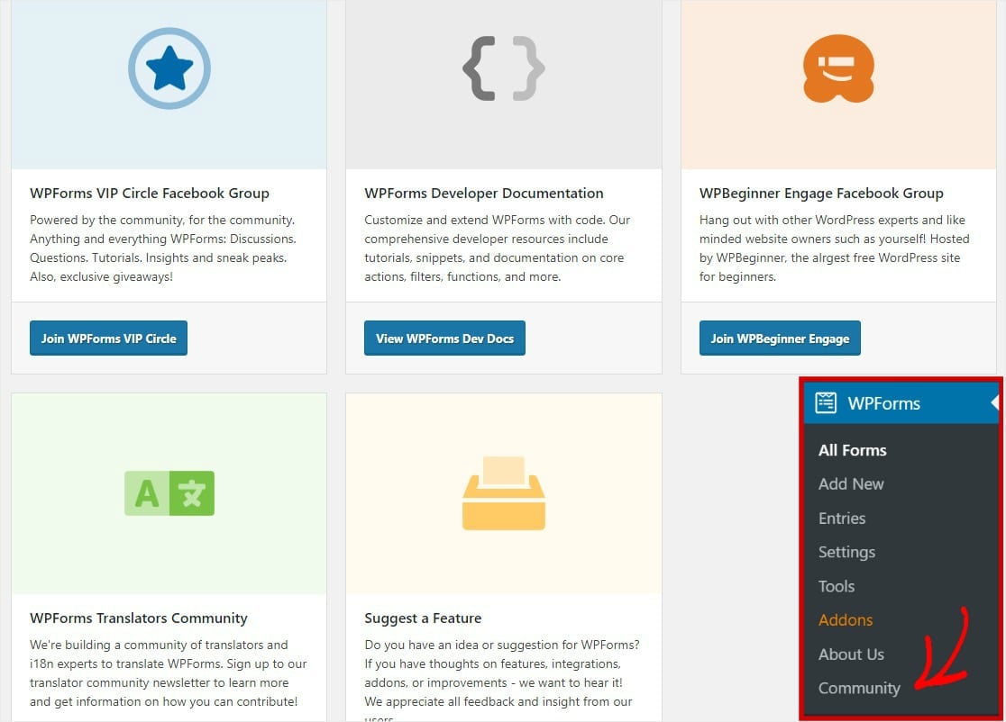 new wpforms community tab