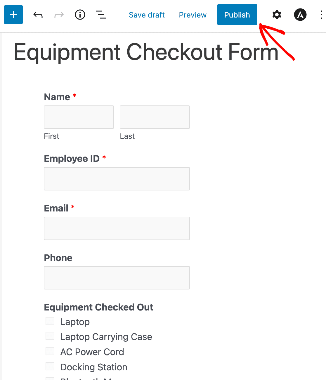 Publishing your equipment checkout form