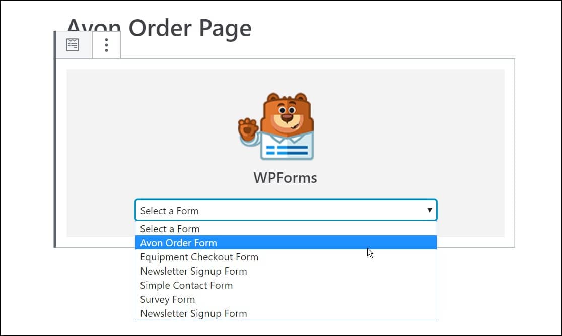 select the form you want to show on your page