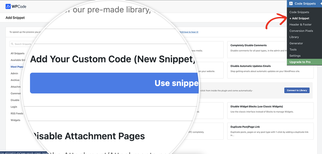 from the WPCode menu, click + Add Snippet
