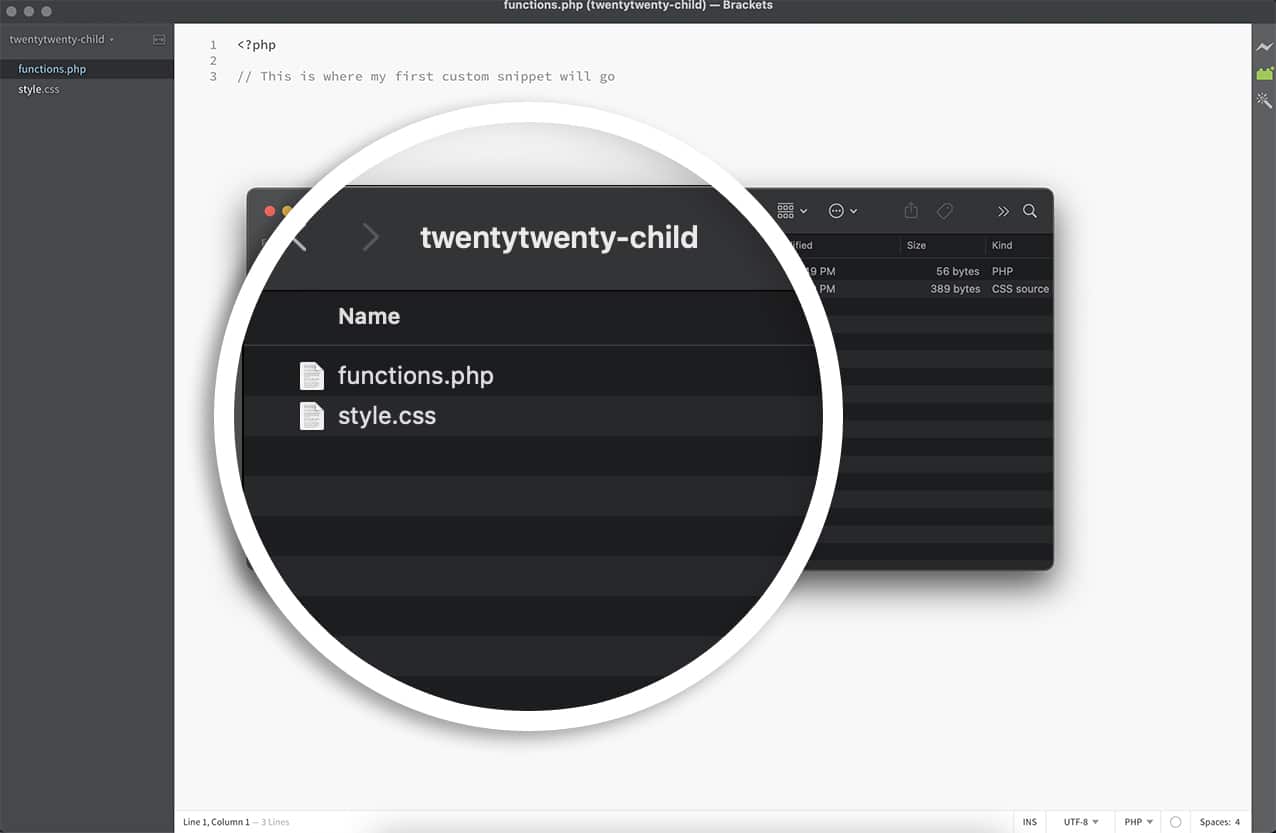 child theme with style.css and functions.php
