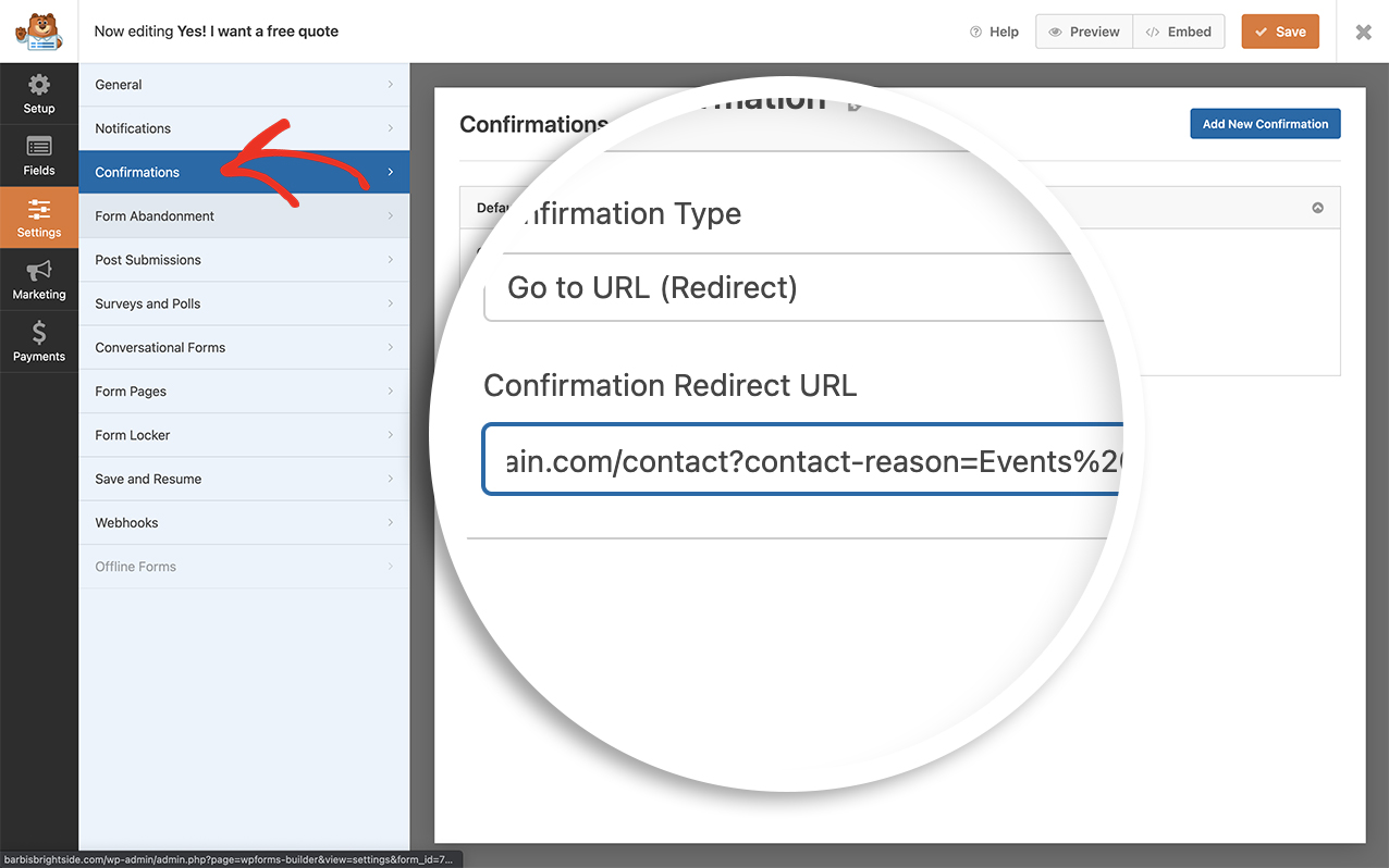 Using the Enable Prefill By URL setting to populate a query string