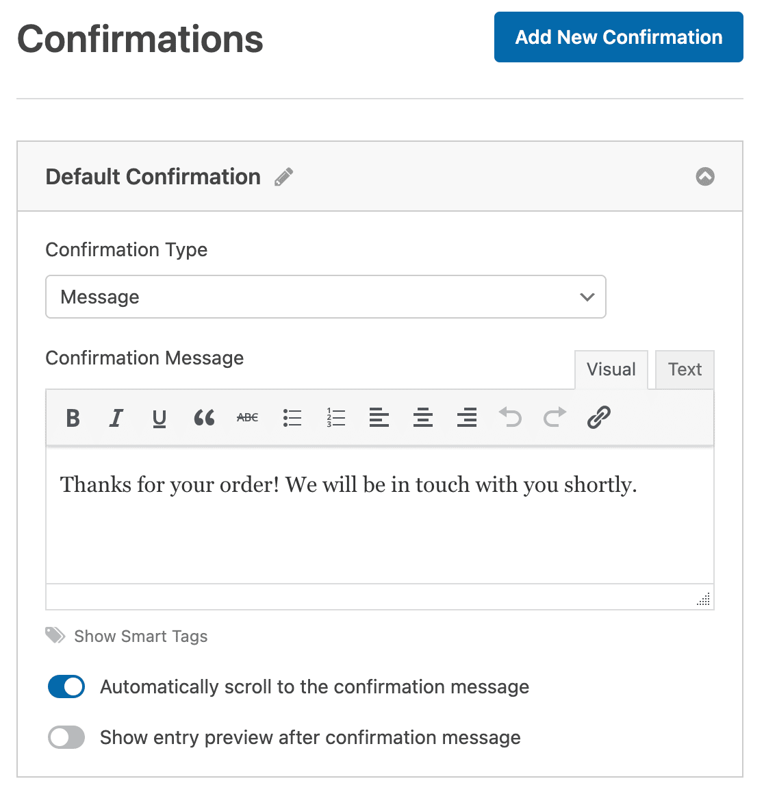 Customizing the confirmation message for an Avon order form