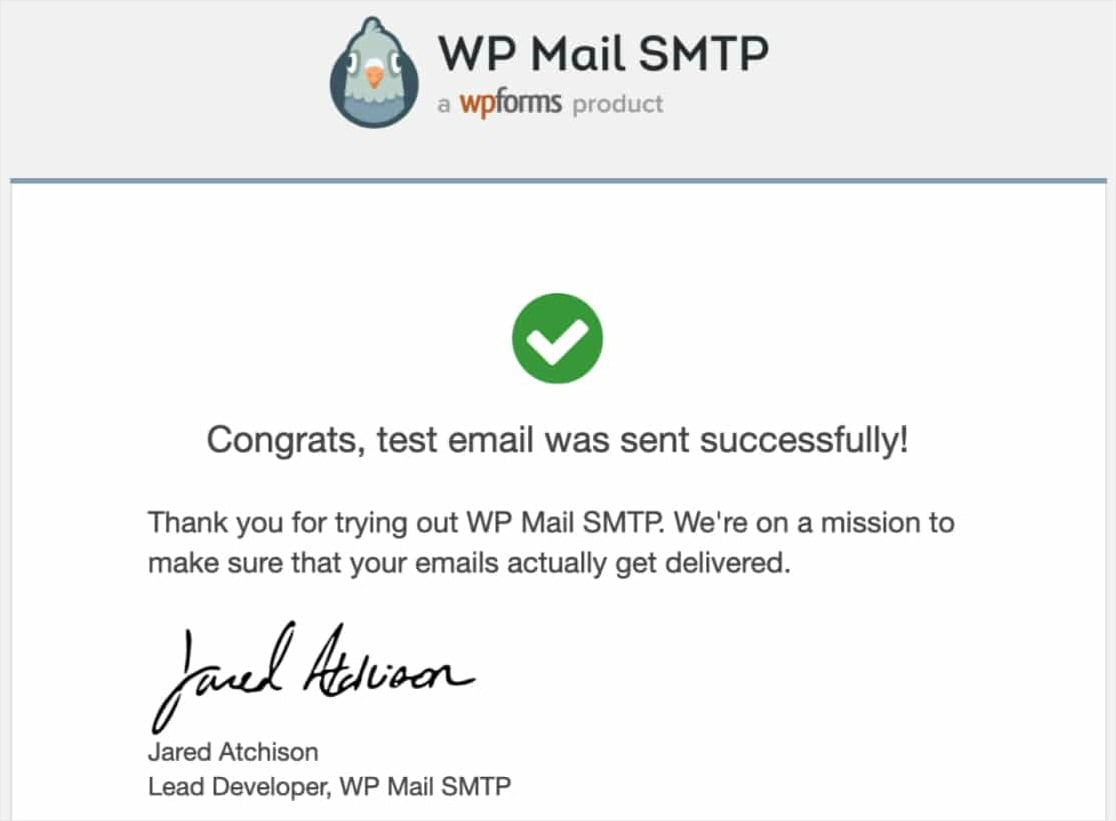 confirmation of successful test email