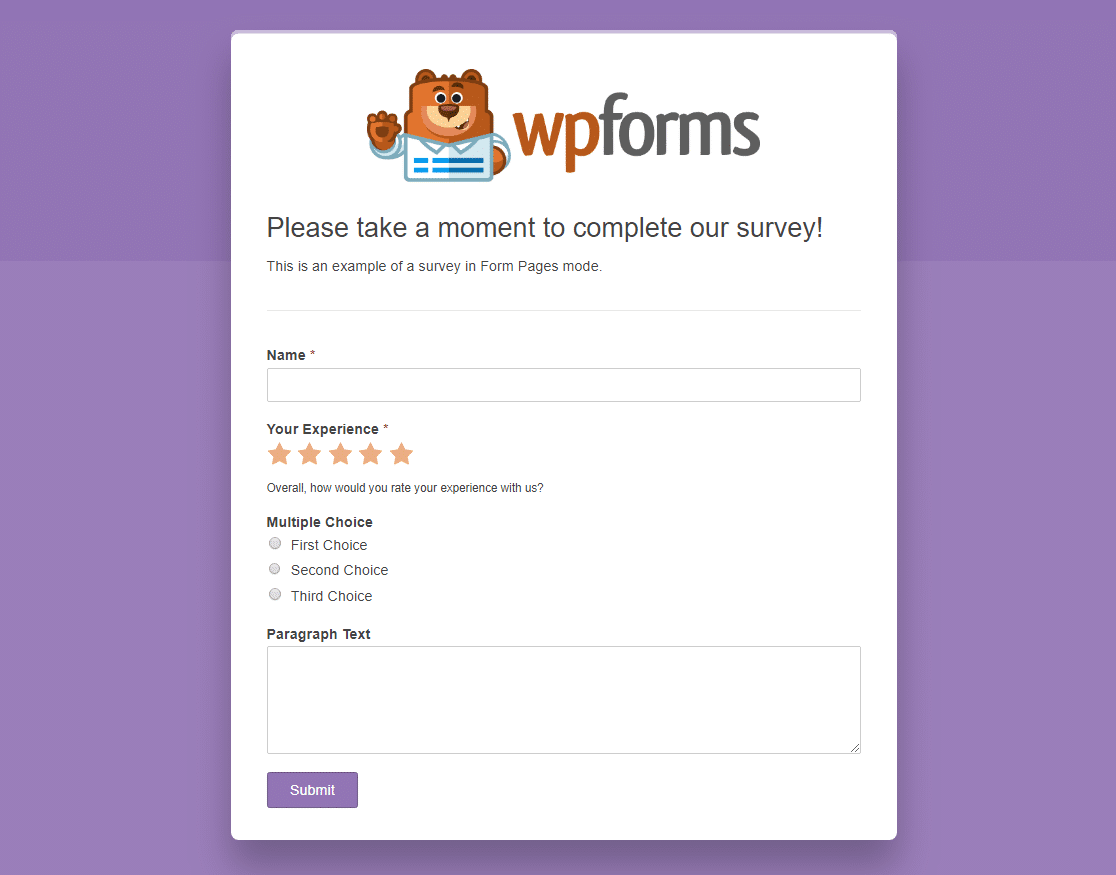 survey in form pages mode