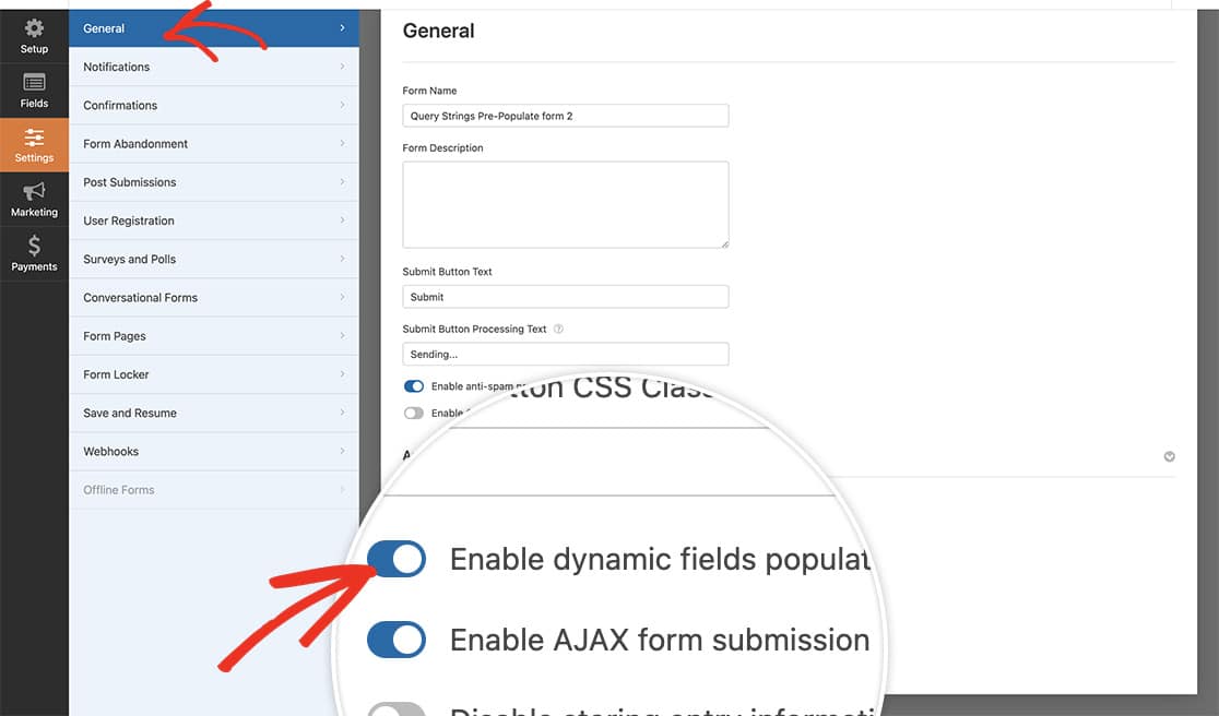 be sure to remember to toggle the option on the Settings, General, Advanced to Enable dynamic fields population