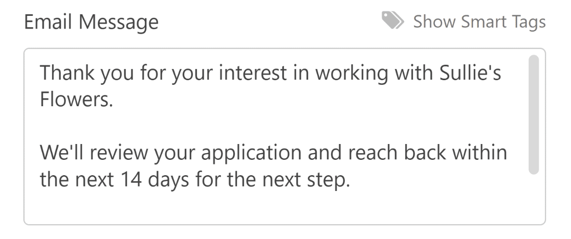 Notification message for applicant