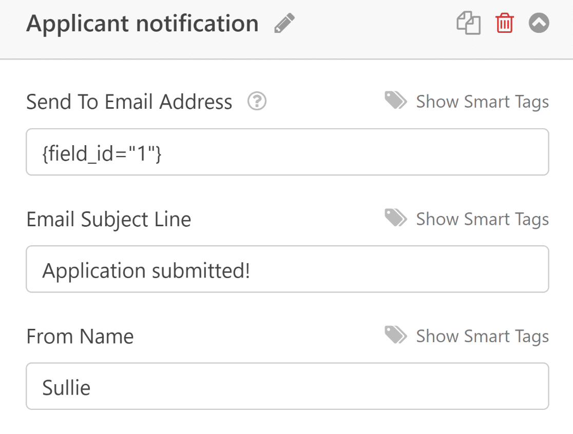 Applicant notification setup