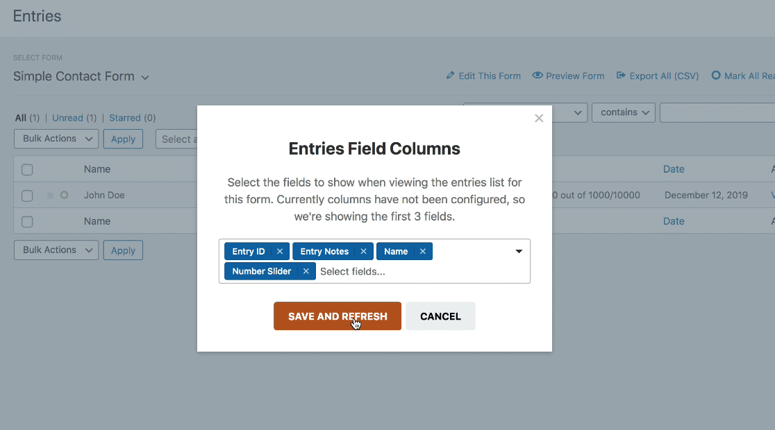 entries field columns customize