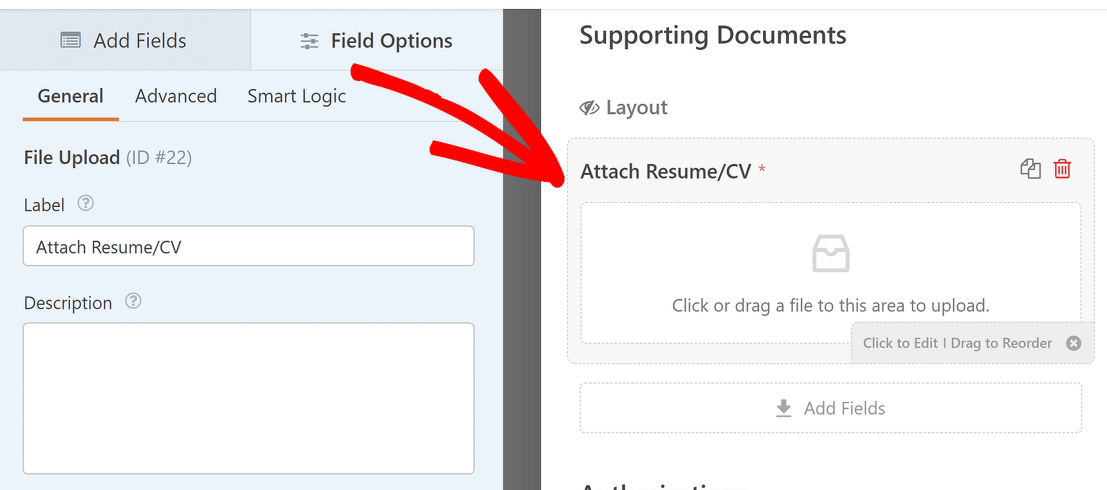 file upload field options