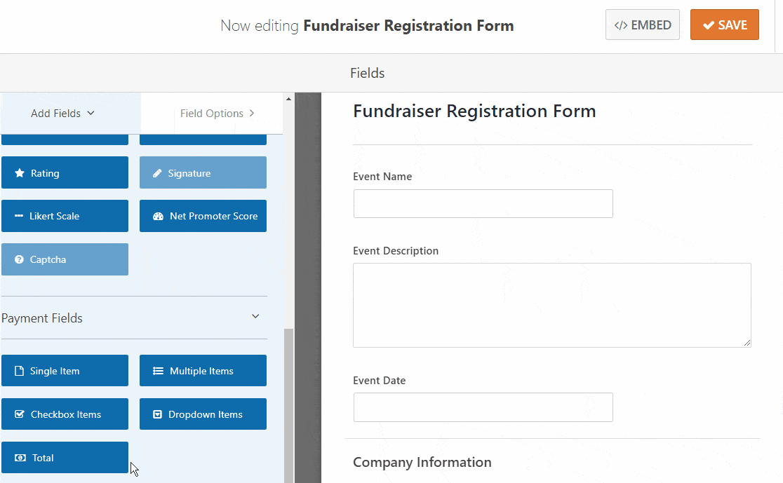 fundraiser registration form