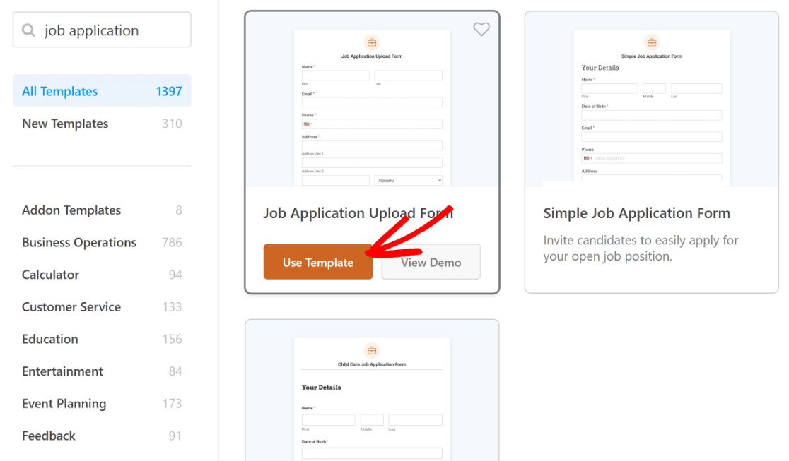 Job application form template
