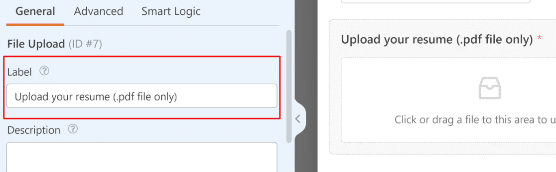 Editing label of file upload field