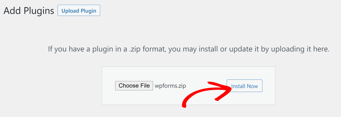 Upload WPForms plugin