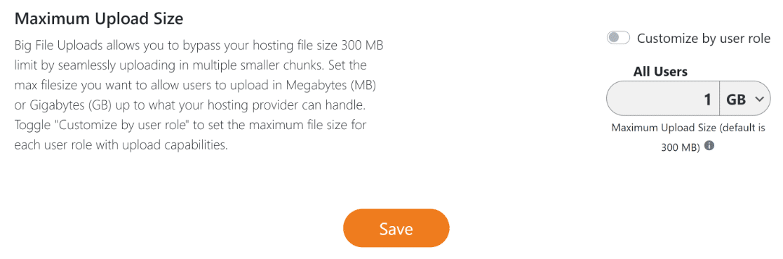 Configure max upload size in Big File Uploads