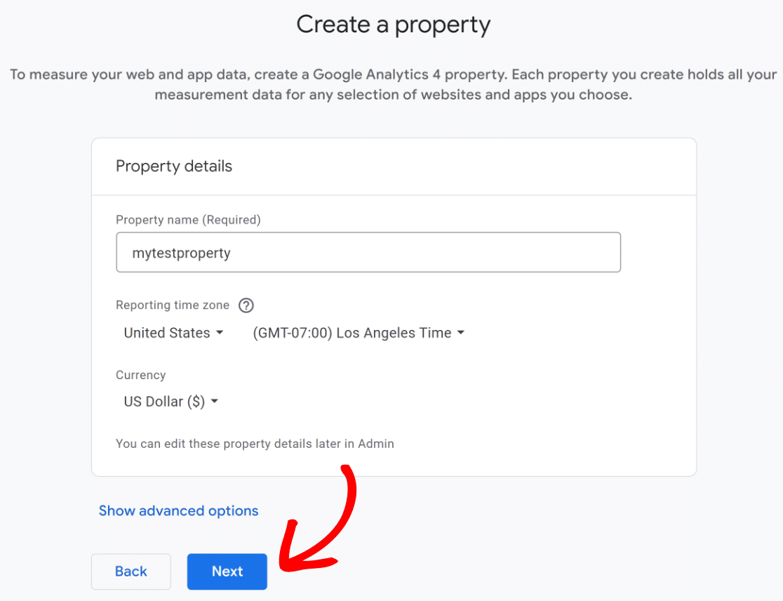 Google Analytics create a property