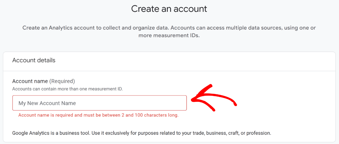 Google Analytics name your account