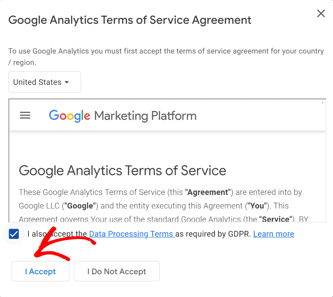 Google Analytics terms of service agreement