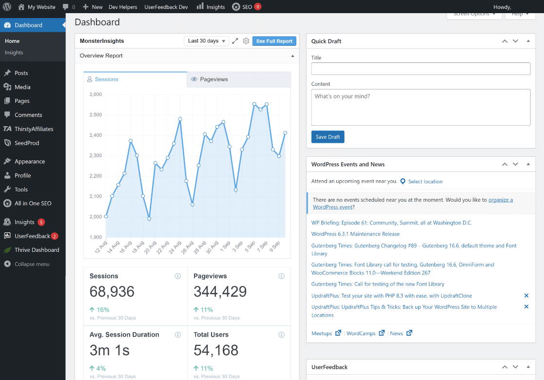 MonsterInsights WP dashboard widget