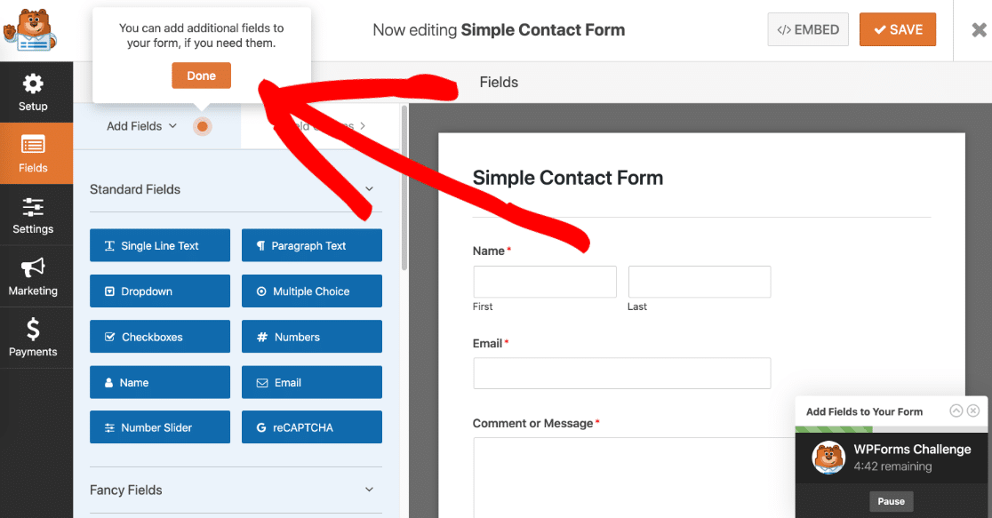 Add form fields in the WPForms challenge