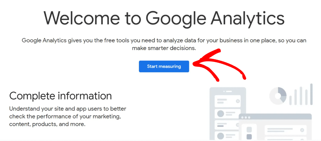 click start measuring to set up google analytics