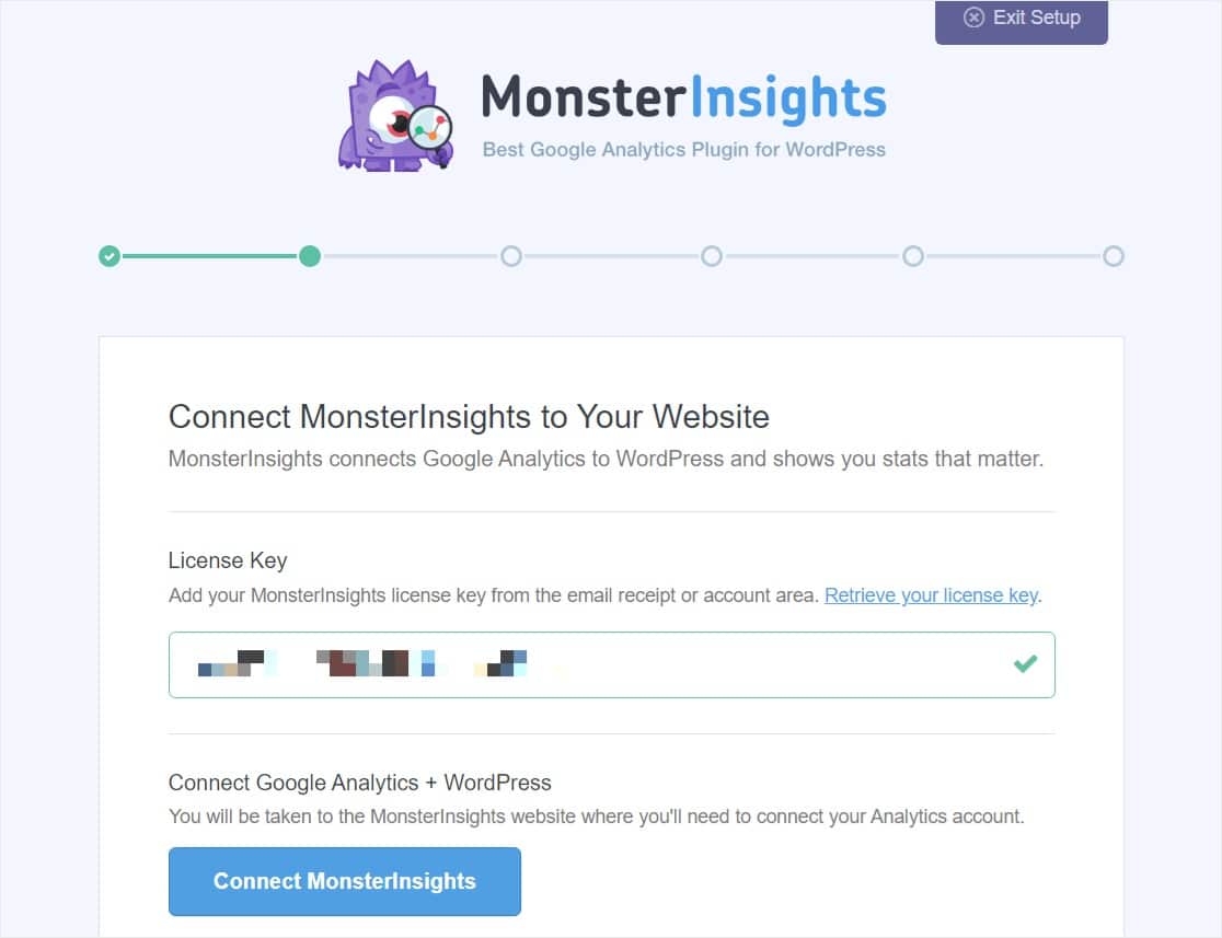 connect monsterinsights with license key