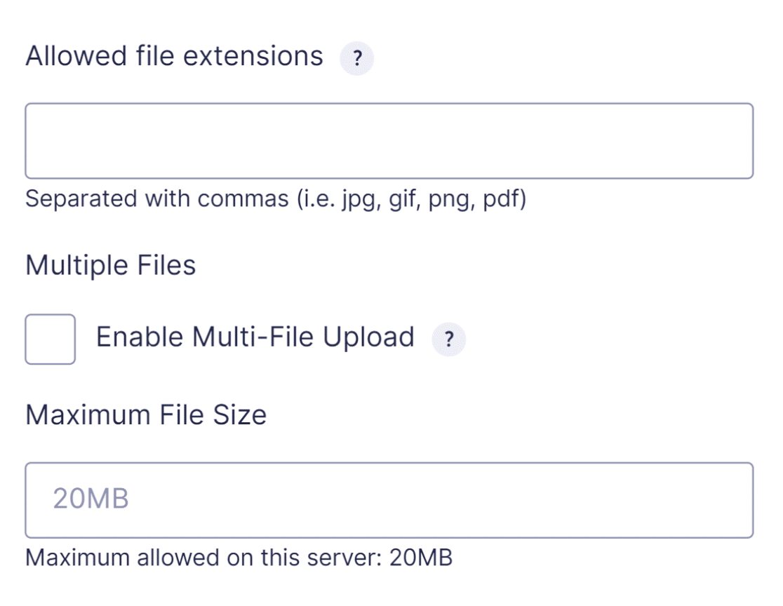 Gravity Forms file upload field options
