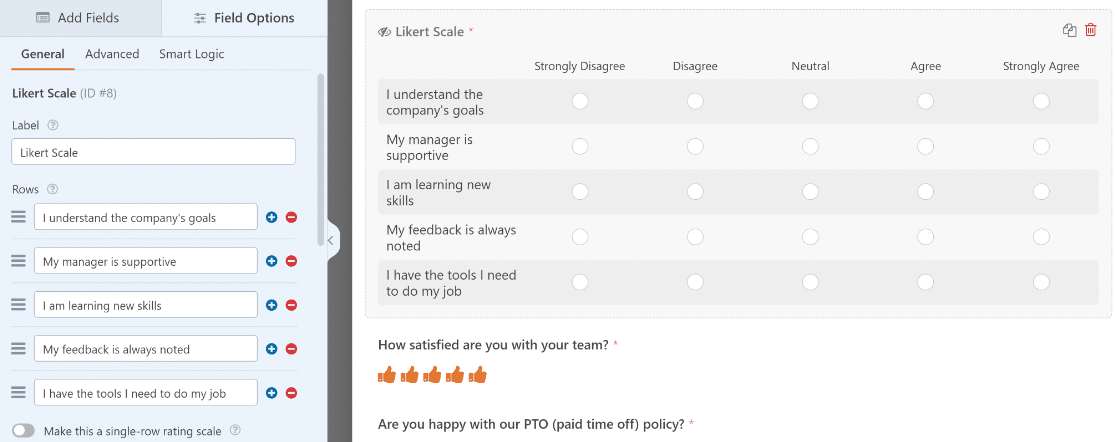 WPForms form interface