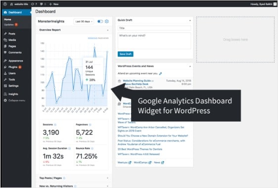 google analytics dashboard widget