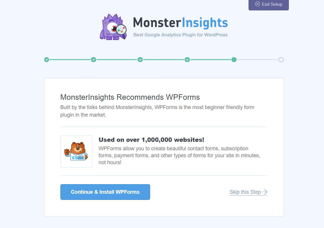 install wpforms from monsterinsights setup wizard