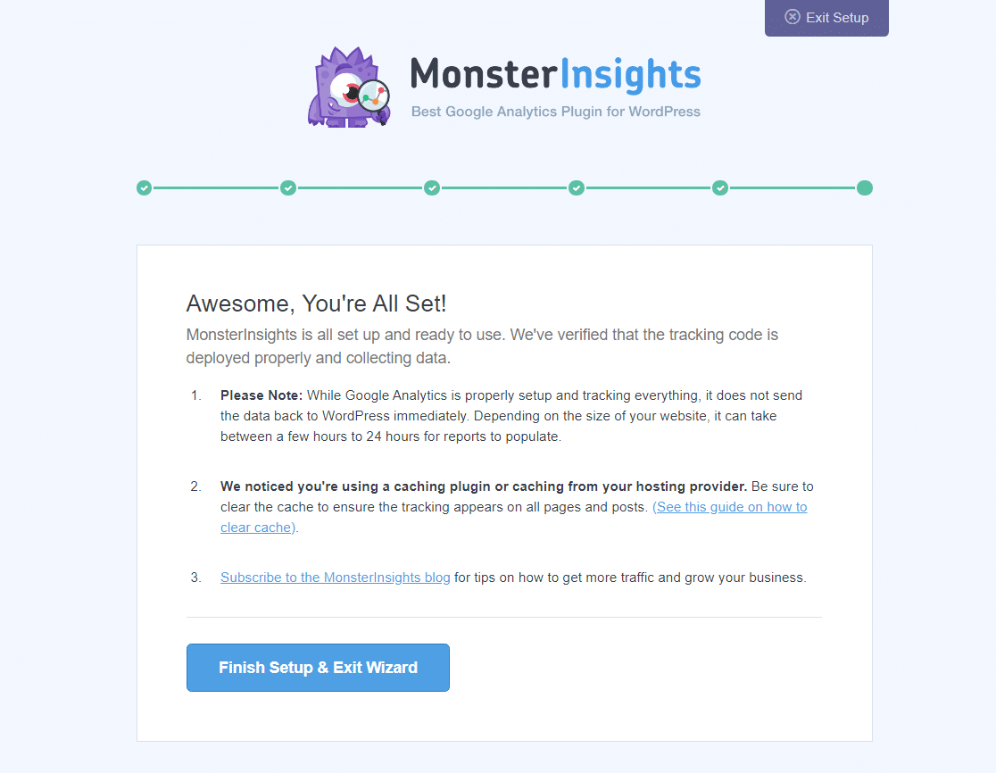 monsterinsights finish setup