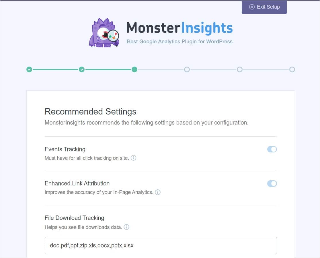 monsterinsights recommended settings