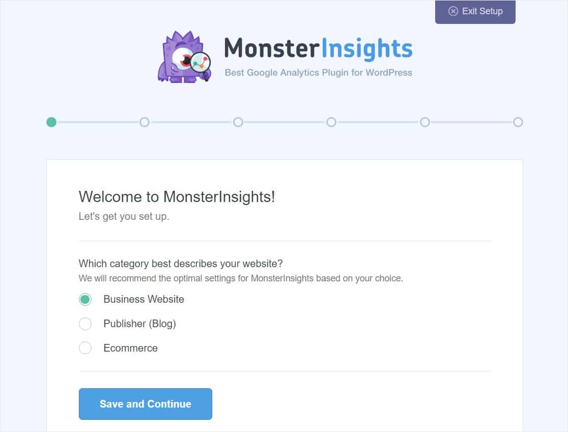 monsterinsights setup wizard start