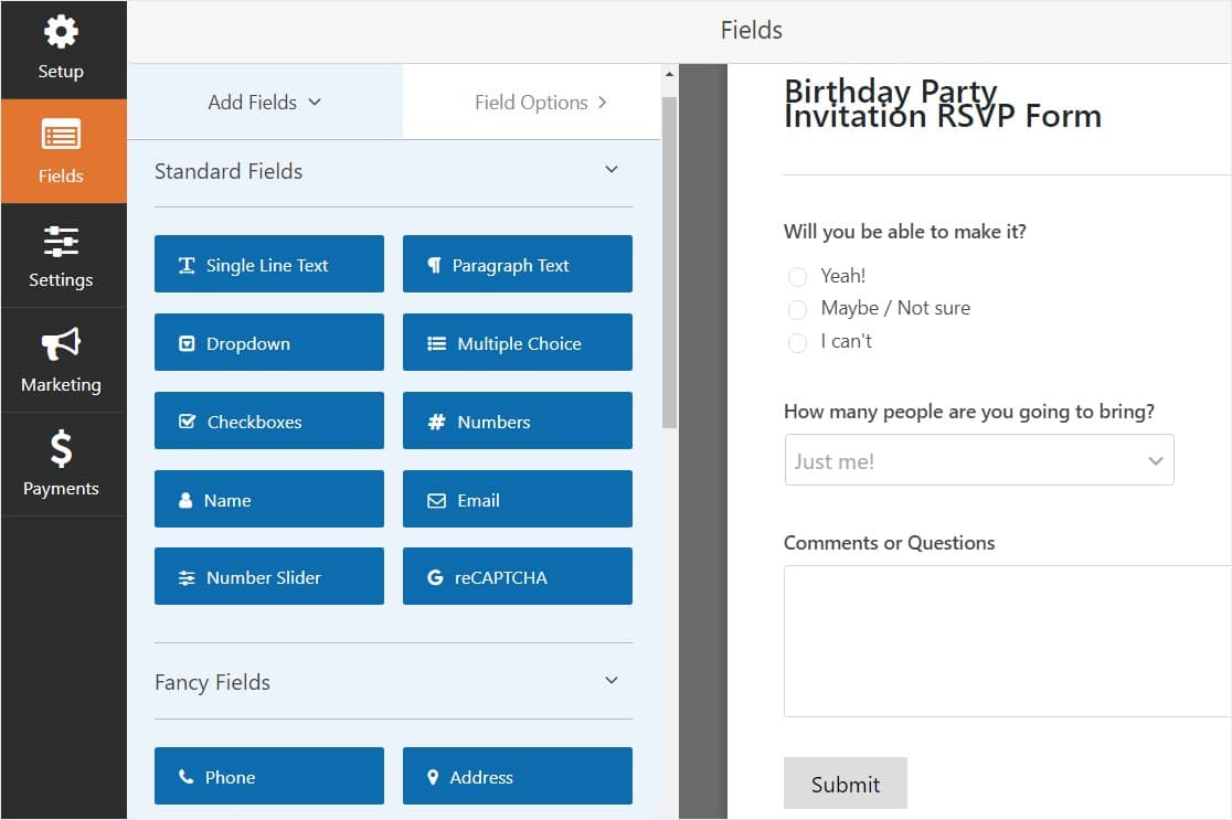 online rsvp birthday party template fields