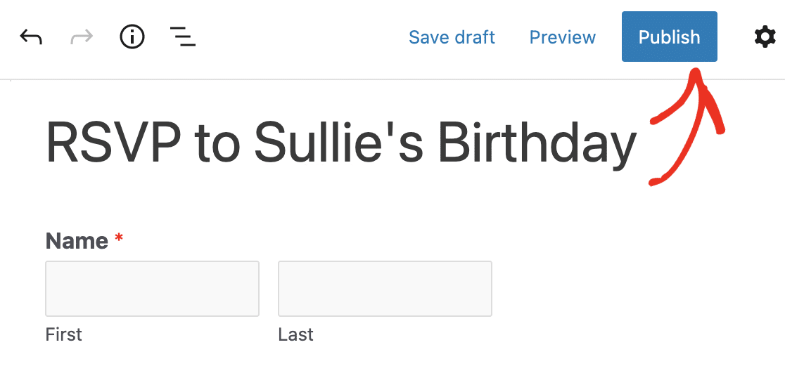 Publishing your birthday party RSVP form