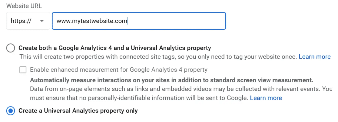 create universal analytics property only