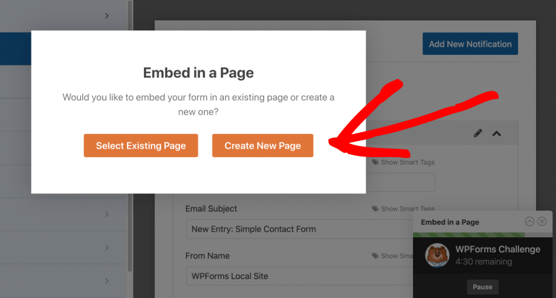 Create a new page in the WPForms Challenge