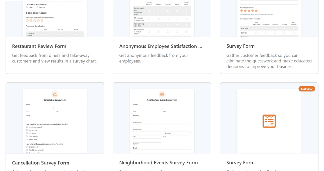 WPForms survey templates