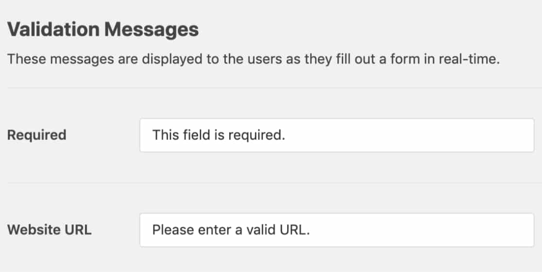 Customize validation messages in WPForms