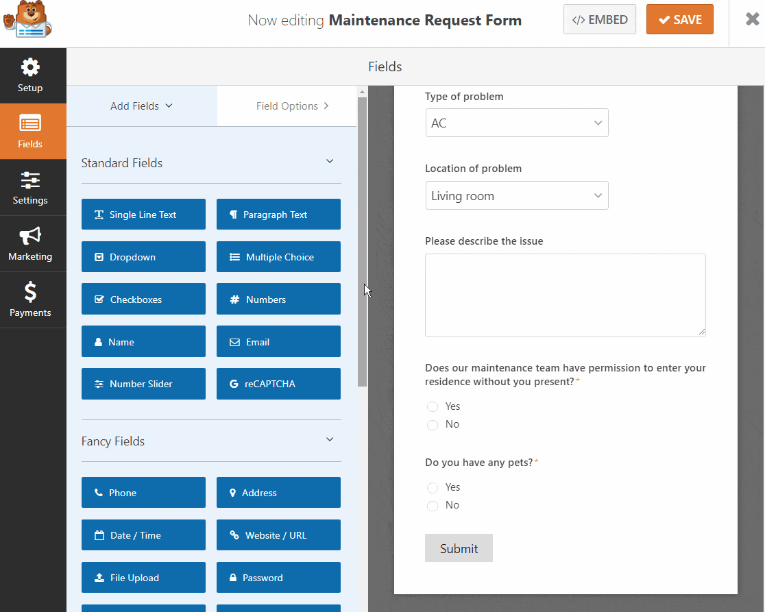 add file upload form to maintenance request work order template