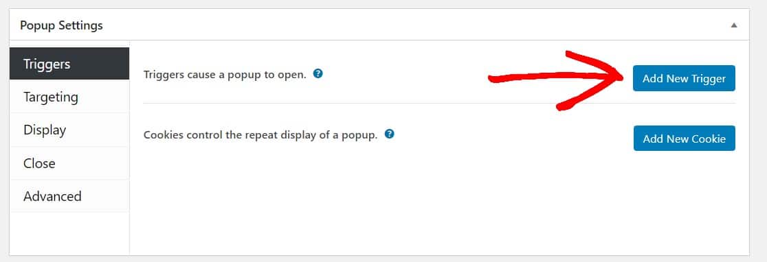 add new trigger to wordpress popup form